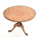 A Georgian mahogany tilt top tripod table (cut down), diameter 76cm, height 53cm.Additional