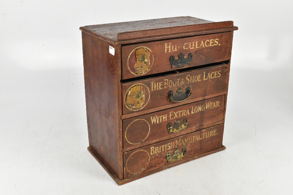 An early 20th century advertising haberdashery type cabinet for Hurculaces shoelaces with four - Bild 2 aus 6