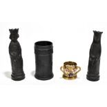 WEDGWOOD; black jasperware King and Queen chess pieces, height of King 14cm, together with a similar