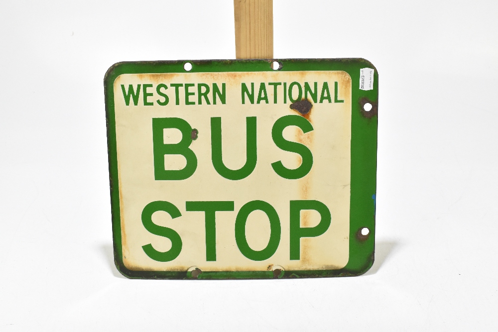 An original double-sided enamelled sign 'Weston National Bus Stop', 26.5 x 32cm.Additional - Bild 2 aus 2