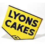 An original double-sided advertising enamelled sign 'Lyons Cakes', with side flange, 39.5 x 45cm.