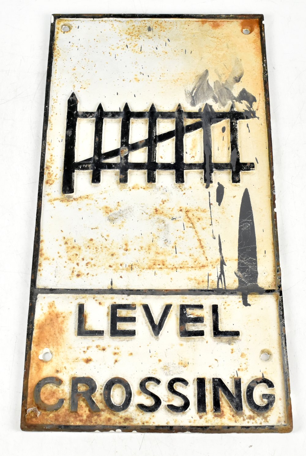 A cast metal advertising sign 'Level Crossing', 58 x 29cm.Additional InformationKnocks, scuffs,