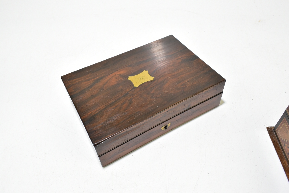 A 19th century rosewood workbox, 23cm, with two 20th century Damascus mother of pearl and wood - Bild 15 aus 15