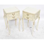 A pair of Louis XVI style cream painted two-drawer bedside tables, on cabriole legs, height 68cm,