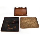 A mahogany twin handled tray of rectangular form with gallery top, length 40cm, together with a