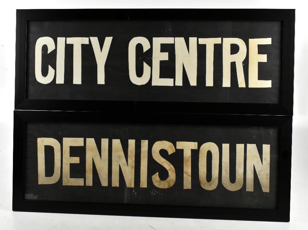 BRITISH TRANSPORT INTEREST; two original linen bus destination rolls, 'City Centre, Dennistoun' (