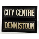 BRITISH TRANSPORT INTEREST; two original linen bus destination rolls, 'City Centre, Dennistoun' (