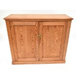 A Victorian pitch pine cupboard, with two panelled doors on plinth base, height 106cm, width