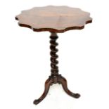 A 19th century rosewood tripod occasional table, with dodecagon shaped top raised on turned column