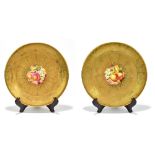 H. HENRY FOR ROYAL WORCESTER; two circular cabinet plates with central hand painted shaped panels