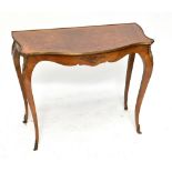 A French kingwood hall table of serpentine outline with chequerboard marquetry top and brass rim,