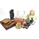 An assortment of collectors items including four modern religious icons, largest example 31 x