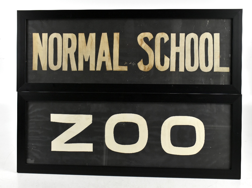 BRITISH TRANSPORT INTEREST; two original linen bus destination rolls, 'Zoo', 'Normal School' (