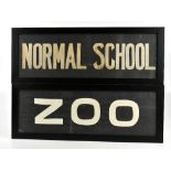 BRITISH TRANSPORT INTEREST; two original linen bus destination rolls, 'Zoo', 'Normal School' (