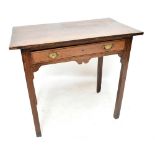 A Georgian mahogany side table with single frieze drawer raised on tapering block supports, width