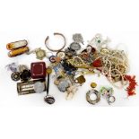 A quantity of costume jewellery to include Scottish silver brooches, silver rings,