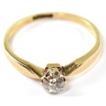 An 18ct gold diamond solitaire ring, the claw set brilliant approx. 0.25ct, size L, approx. 2g.