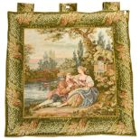 A 20th century tapestry-style wall hanging depicting a courting couple, width 87cm.