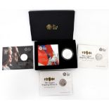 Four Royal Mint commemorative silver coins to include a '2013 Britannia One Ounce Silver Brilliant