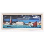 AFTER LIOVERAS; colour lithograph, 'Venice', waterfront scene, titled to label verso, 34 x 99cm,