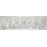 Various items of cut glass crystal drinking glasses to include six tall modern wine glasses with