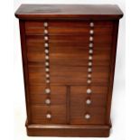 An early 20th century mahogany specimen/collector's chest of ten long drawers over two banks of