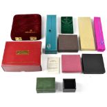 A quantity of jewellery and watch boxes, a Rolex pouch, a Cartier certificate, etc.