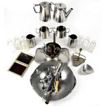 Eight various pieces of Old Hall to include a tea set, a small tray and a cruet stand,