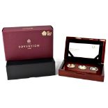 A Royal Mint 'The Sovereign 2018' three-coin gold proof set comprising a sovereign,