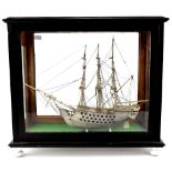 A fine and rare early 19th century prisoner of war bone model of a three-masted sailing ship with