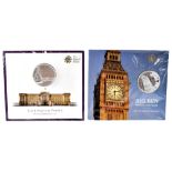 Two Royal Mint collectible 2015 UK £100 fine silver coins to include 'Buckingham Palace' and 'Big