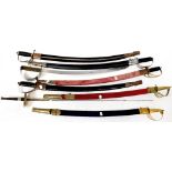 Seven reproduction military sabres and a fencing foil (8).