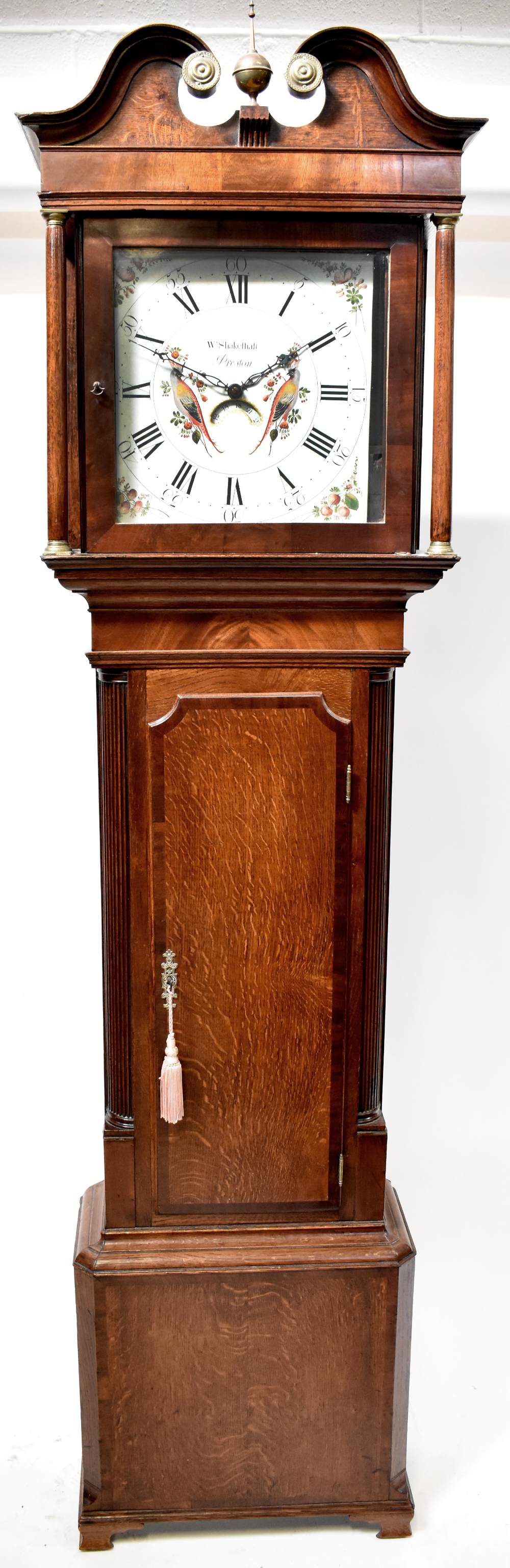 WILLIAM SHAKESHAFT, PRESTON; a 19th century thirty-hour oak longcase clock with striking movement,