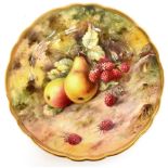 ROYAL WORCESTER; a 'Fallen Fruits' cabinet display plate decorated by Thomas Lockyer,