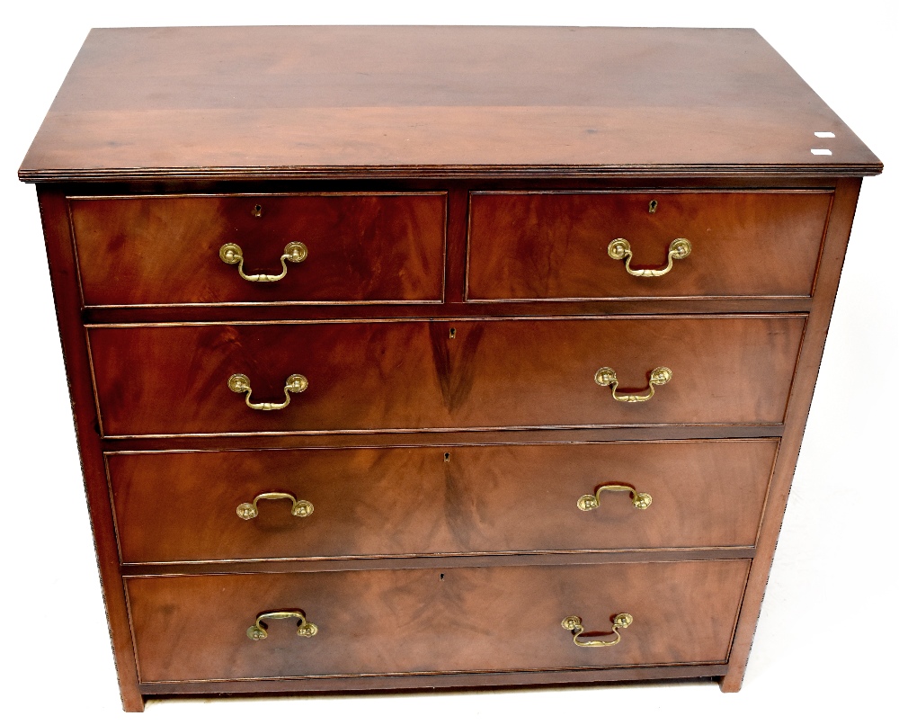 An early 20th century mahogany two-over-three chest of drawers to block supports, 97 x 108 x 55cm.