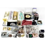 A quantity of mainly vintage and retro jewellery to include diamanté brooches, crystal necklaces,