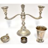 A Columbian silver (0900 grade) beaker with hammered effect sides, height 10cm,