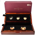 A Royal Mint 'The Sovereign 2015' five-coin gold proof coin set comprising five sovereign piece,