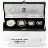 A Royal Mint '1997 Silver Proof Britannia Collection Set' comprising four encapsulated fine silver