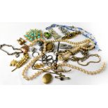 Various items of costume jewellery to include silver and turquoise ring, yellow metal locket,