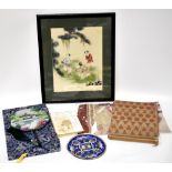 Various Chinese collectibles to include an embroidered circular mat,