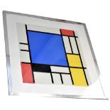 UNATTRIBUTED; in the style of Piet Mondrian, abstract geometric shapes, 80 x 80cm,