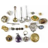 Various items of costume jewellery to include a Blue John pear shaped necklace pendant,