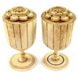 A pair of 19th century prisoner of war bone cruets in the form of a goblet,