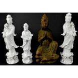 An Oriental collectors' lot comprising a pair of blanc de Chine figures, height 25cm, etc (4).