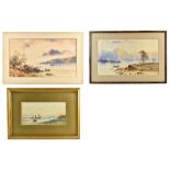 EDWIN EARP; two watercolours, lake scenes with fishing boats, each signed, the larger 29 x 50cm, one