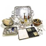 A selection of 19th century and later silver plated items including an Art Deco three-piece tea