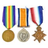 A WWI trio comprising War and Victory Medals and 1914-15 Star awarded to 16033 Pte. A. A. Game 1st