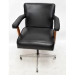 VERCO; a mid-century reclining office chair, upholstered in a black vinyl material, raised on a