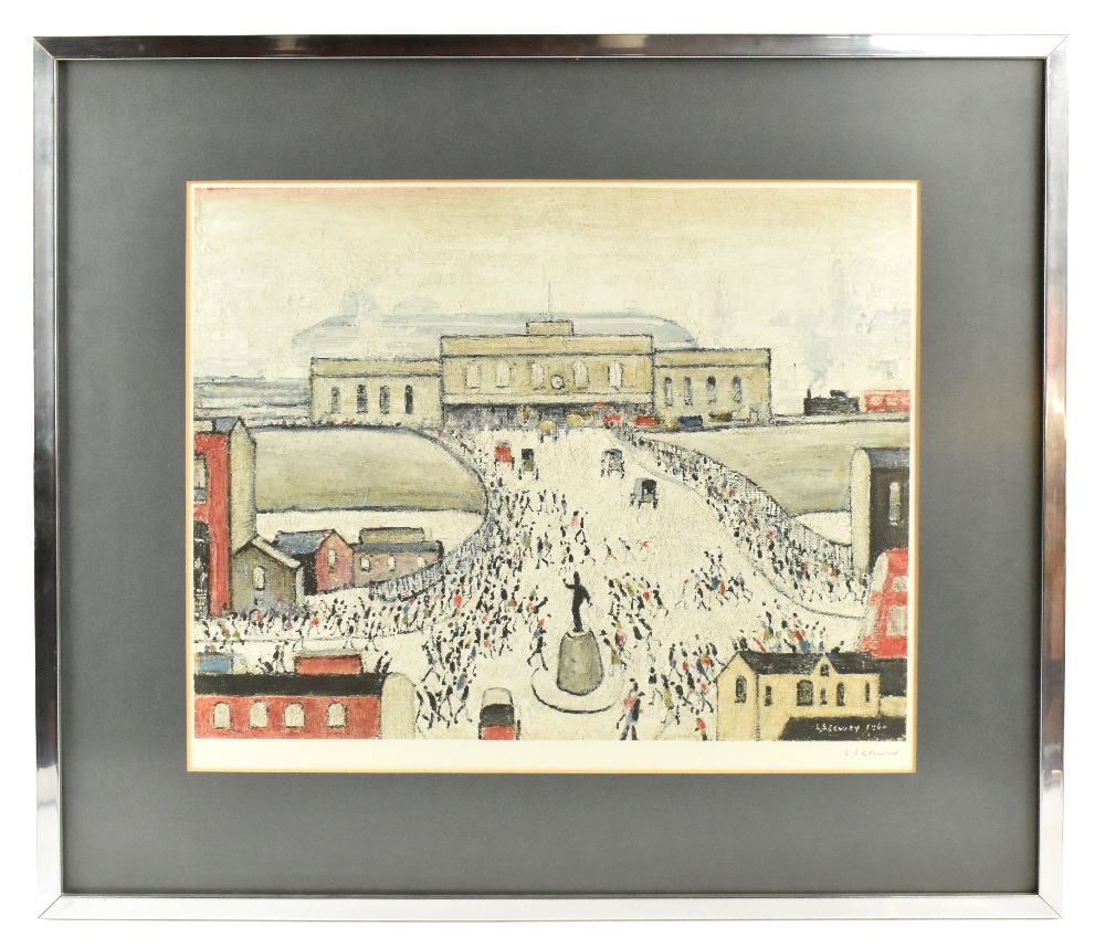 LAURENCE STEPHEN LOWRY RBA RA (1887-1976); pencil signed lithograph print, 'Station Approach', 43